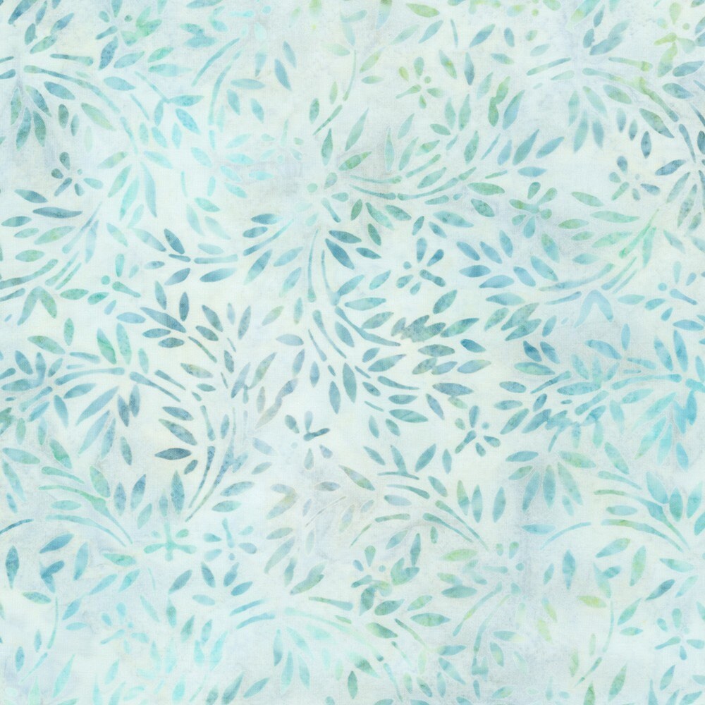 Morning Mist Sprigs Spa Batik Fabric - Robert Kaufman AMD-22163-264, Blue Gray Batik Floral Fabric, Blue Gray Batik Blender By the Yard