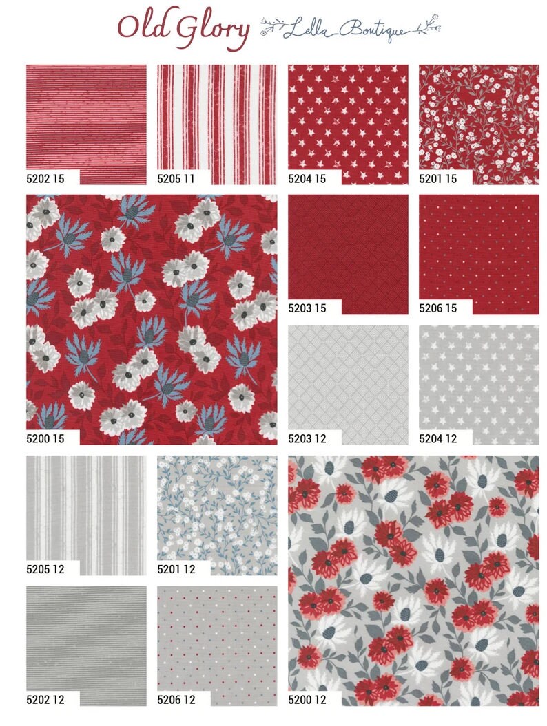 Old Glory Fat Quarter Bundle 27pc - Moda 5200AB, Patriotic Floral Fabric Fat Quarter Bundle, Red White and Blue Floral Fat Quarters