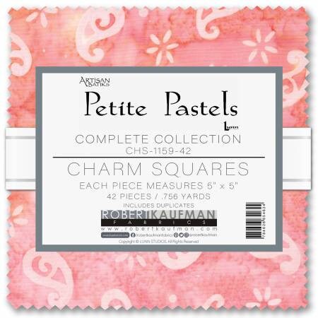 Petite Pastels Batik 5" Squares Charm Pack - Robert Kaufman CHS-1159-42, Pastel Batik Fabric Charm Pack, Light Colors Batik Charm Pack
