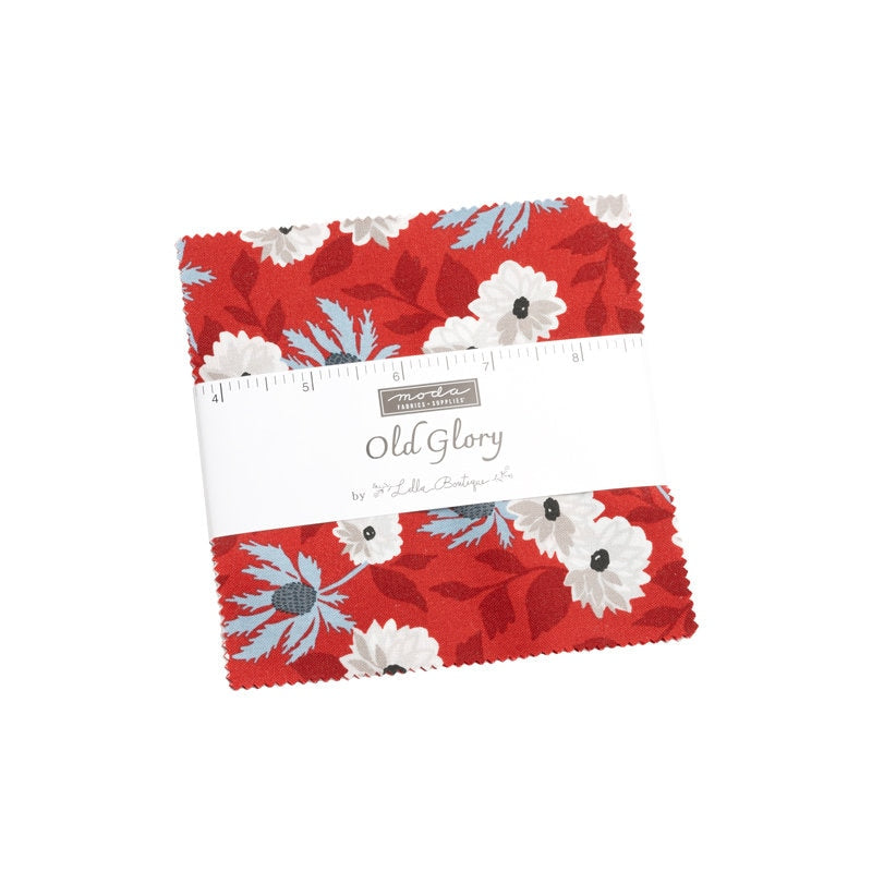 Old Glory Charm Pack - Moda 5200PP - 42 5" Squares, Patriotic Floral Charm Pack, Red White Blue Floral Charm Pack, 4th of July Charm
