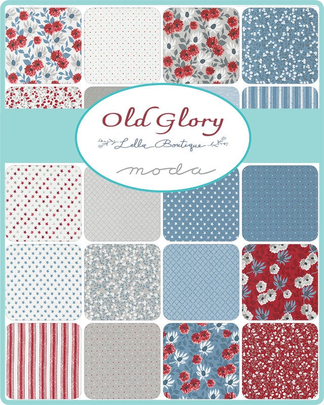 Old Glory Layer Cake - Moda 5200LC, 42 - 10" Fabric Squares, Patriotic Floral Fabric Layer Cake, Red White Blue Floral Fabric Layer Cake
