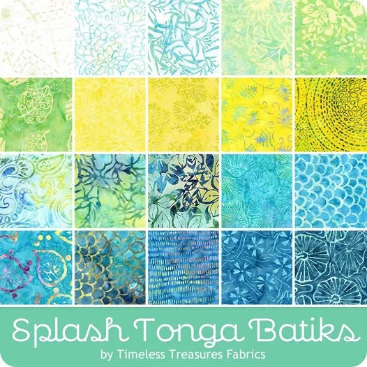 Splash Tonga Treat-Mini Batik Charm Pack - Timeless Treasures MINI42-SPLASH, Blue Green Yellow Batik Charm Pack