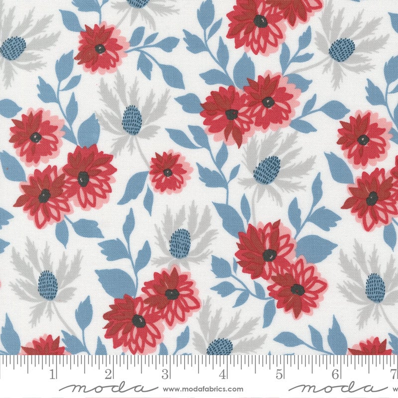 Old Glory Fabric Jelly Roll - Moda 5200JR, Patriotic Floral Fabric Jelly Roll, Red White and Blue Floral Fabric Strip Pack