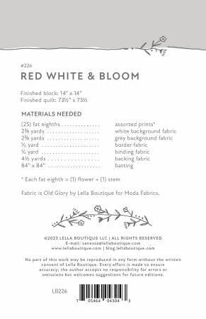 Red White & Bloom Quilt Pattern - Lella Boutique LB226, Patriotic Quilt Pattern - Fat Eighth Friendly Patriotic Flowers Quilt Pattern