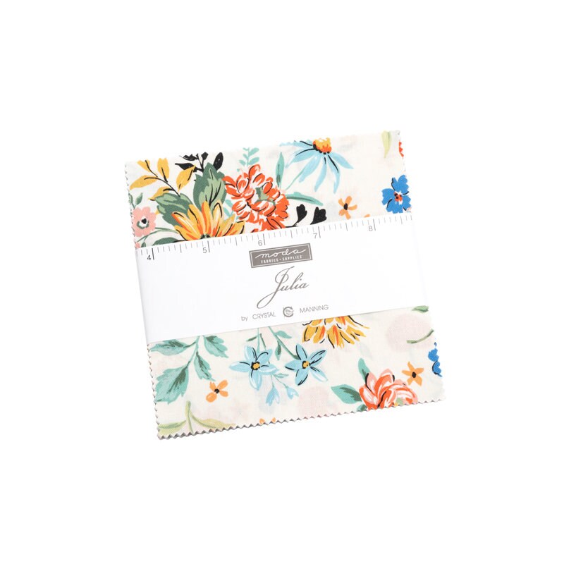 Julia Charm Pack - Moda 11920PP, 42 5" Fabric Squares, Floral Charm Pack, Modern Floral Charm Pack, Aqua Yellow Blue Charm