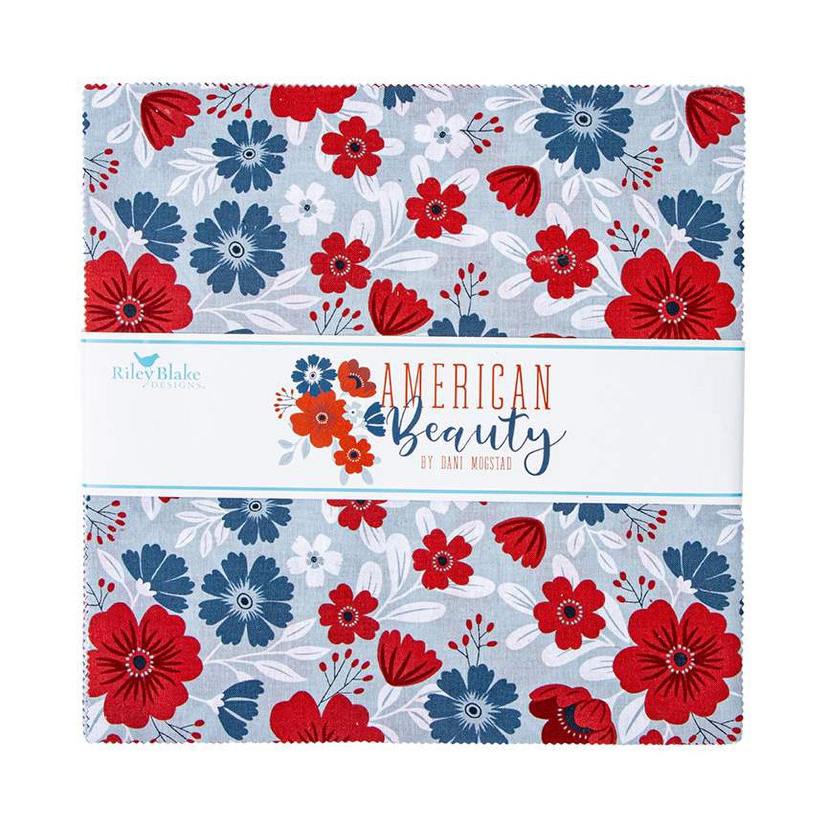 American Beauty 10" Stacker Layer Cake - Riley Blake Designs 10-14440-42, Patriotic Floral Fabric Layer Cake, Red White & Blue Layer Cake