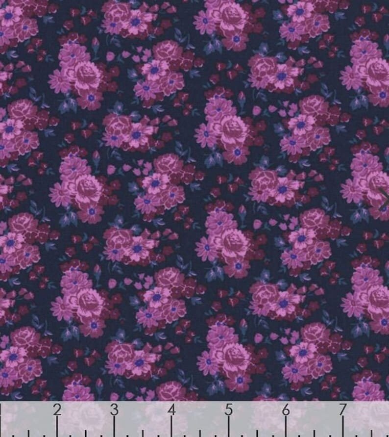 Rainbow Sampler Purple Blue Roses Fabric - Wilmington Prints 1803-98709-464, Purple Floral Fabric, Purple Blue Floral Fabric By the Yard