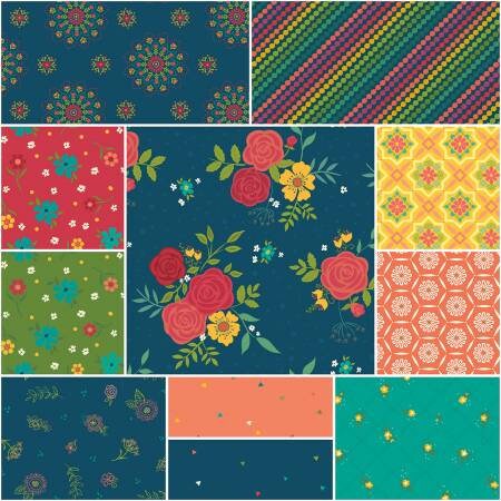Market Street Rolie Polie Jelly Roll - Riley Blake Designs RP-14120-40, 40 2 1/2" Pre Cut Fabric Strips, Floral Jelly Roll Strip Pack