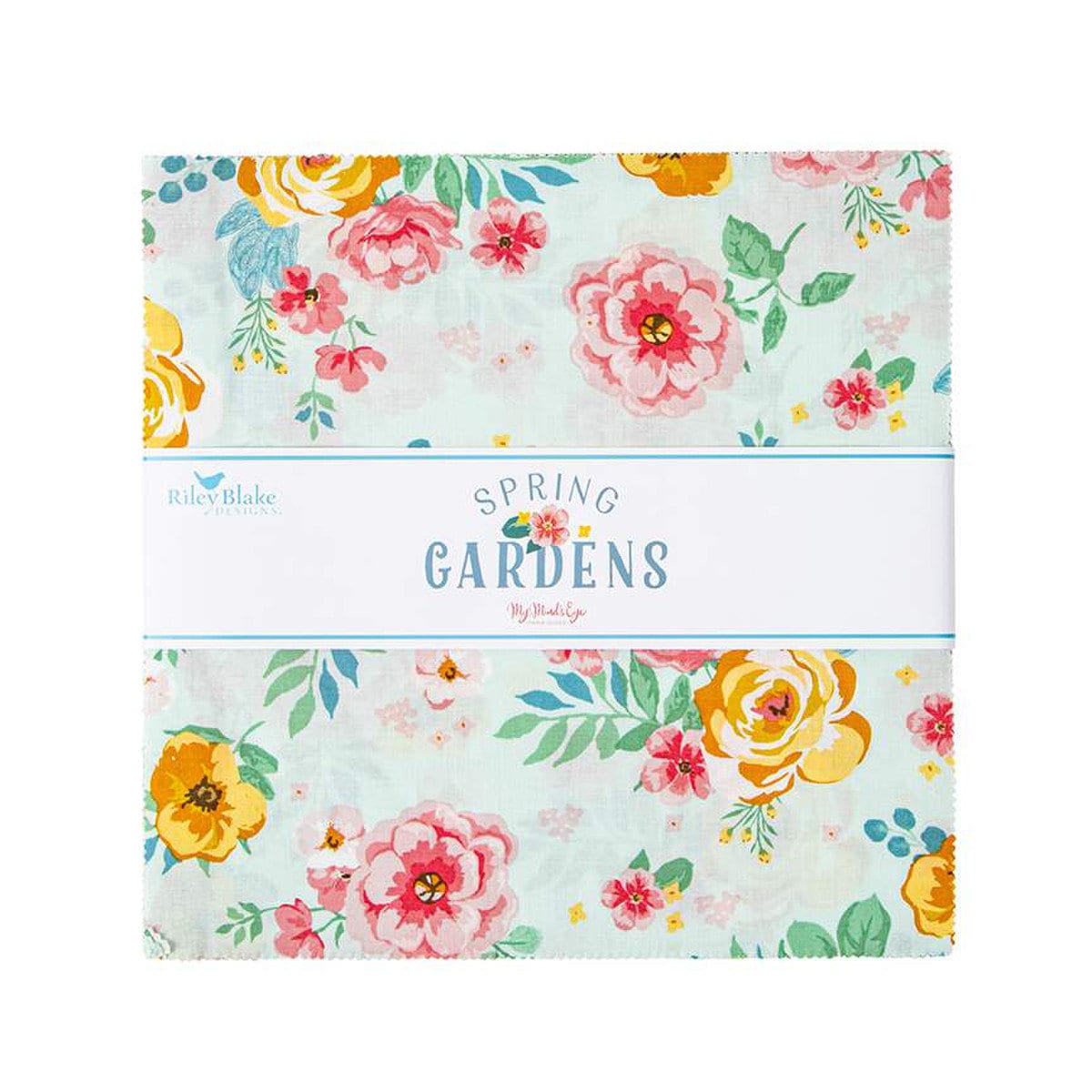 Spring Gardens 10" Stacker Layer Cake - Riley Blake Designs 10-14110-42, Pink Blue Yellow Spring Floral Fabric Layer Cake