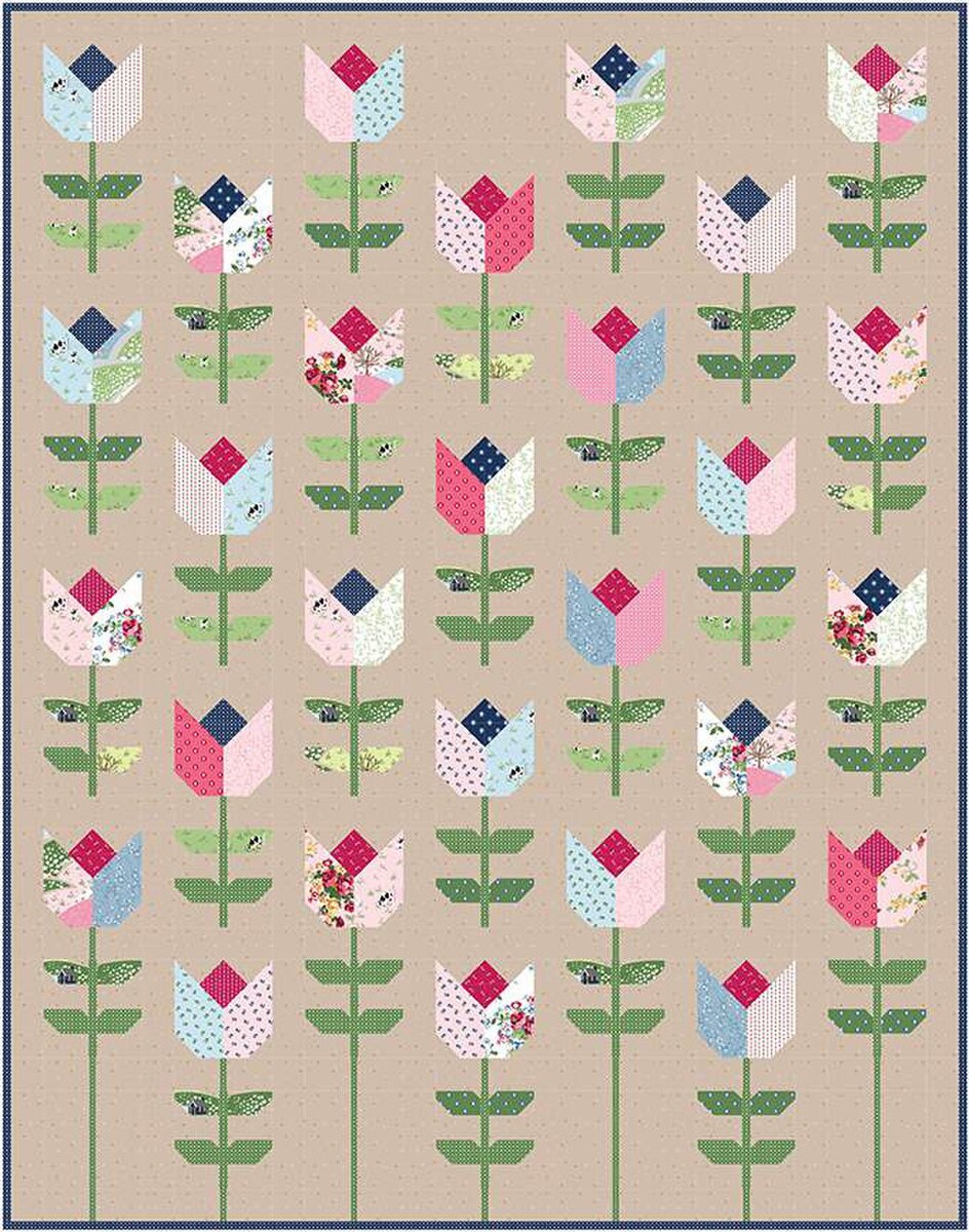 Tailored Tulips Quilt Pattern in Two Sizes - Melissa Mortenson PDC4588, Layer Cake and Fat Quarter Friendly Tulips Quilt Pattern