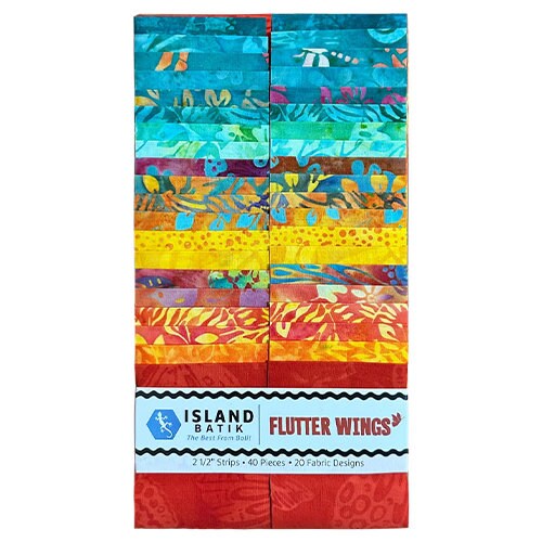 Island Batik Flutter Wings Strip Pack - 40 2 1/2" Pre Cut Fabric Strips, Bright Colors Batik Strip Pack, Teal Orange Green Batik Fabric