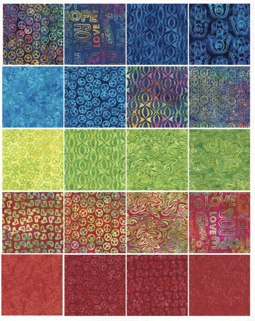 Island Batik Woodstock Strip Pack - 40 2 1/2" Pre Cut Fabric Strips, Bright Colors Batik Strip Pack, Blue Red Green Batik Fabric