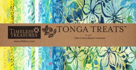 Splash Tonga Treat-Mini Batik Charm Pack - Timeless Treasures MINI42-SPLASH, Blue Green Yellow Batik Charm Pack