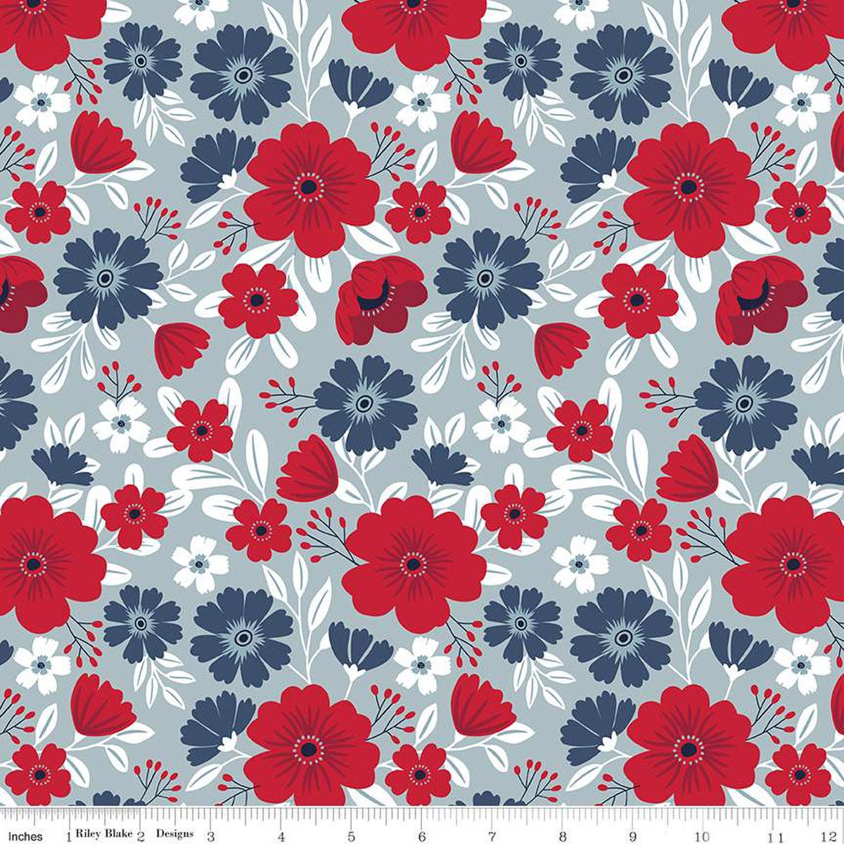 American Beauty Fat Quarter Bundle 27pc - Riley Blake Designs FQ-14440-27, Patriotic Floral Fabric Fat Quarter Bundle
