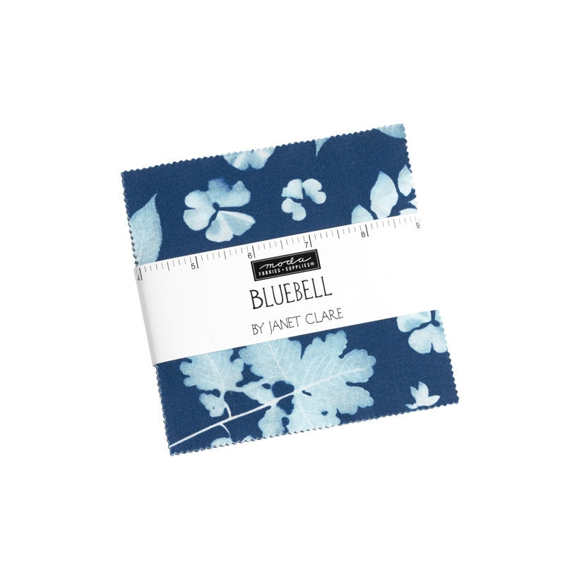 Bluebell Charm Pack - Moda 16960PP, 42 5" Fabric Squares, Blue and Green Floral Charm Pack, Blue Floral Charm Pack