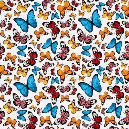 118" Tropicana Butterflies Wide Quilt Backing Fabric - Paintbrush Studio 183-24356, Butterfly Themed Wide Quilt Backing Fabric By the Yard