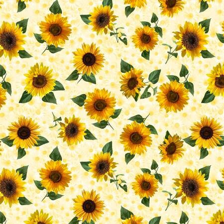 Advice From a Sunflower Cream Tossed Sunflowers Fabric - Timeless Treasures CD2923-CREAM, Sunflower Floral Fabric By the Yard