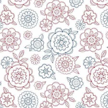 Colors of Summer Large Floral White Fabric - Wilmington Prints 23703-134, Red White and Blue Floral Fabric By the Yard
