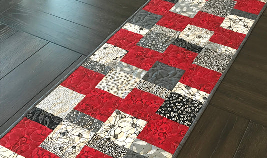 Red and Gray Patchwork Table Runner - Handmade Quilts, Digital Patterns, and Home Décor items online - Cuddle Cat Quiltworks
